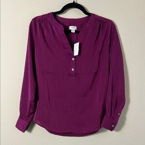 J. Crew Shadow Striped Long Sleeve Popover Placket Blouse Magenta Grape Size PXS